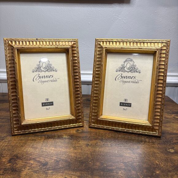 Burnes Elegant Woods Picture Photo Frames Set of 2 Gold Ornate Vintage Gift - Picture 1 of 6